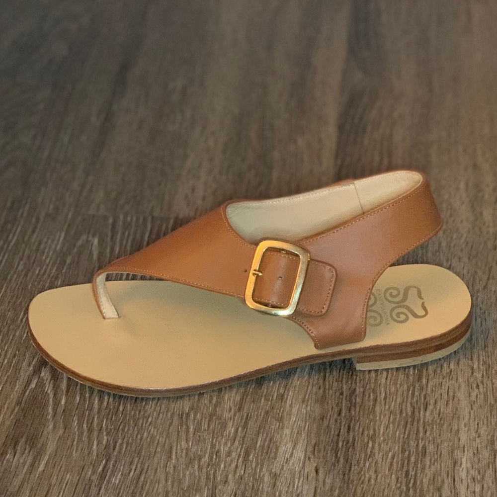 SianoviaRoma Positano Italian Leather Caramel Brown Leather Sandals Gold Buckle